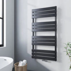 Meykoers Radiateur Sèche-serviette Anthracite 120x60cm Sèche-serviette Eau Chaude, 667W Lames Plates Chauffage Eau Chaude Serviettes