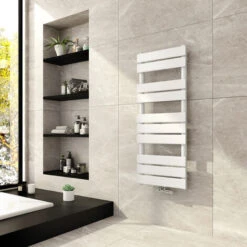 Meykoers Sèche-serviette Eau Chaude 100x40cm Blanc Radiateur Sèche-serviette Barres Plates, 370W Chauffage Eau Chaude