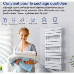 Meykoers Sèche-serviette Eau Chaude 100x40cm Blanc Radiateur Sèche-serviette Barres Plates, 370W Chauffage Eau Chaude -Atlantic Magasin 61197813 4