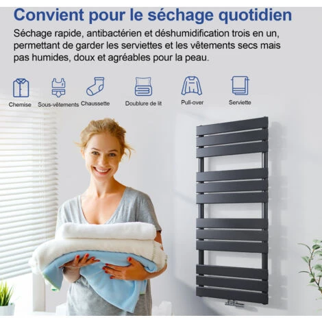 Meykoers Radiateur Sèche-serviette Anthracite 100x40cm Sèche-serviette Eau Chaude, 370W Lames Plates Chauffage Eau Chaude Serviettes 2 Meykoers Radiateur Sèche-serviette Anthracite 100x40cm Sèche-serviette Eau Chaude, 370W Lames Plates Chauffage Eau Chaude Serviettes – Image 2