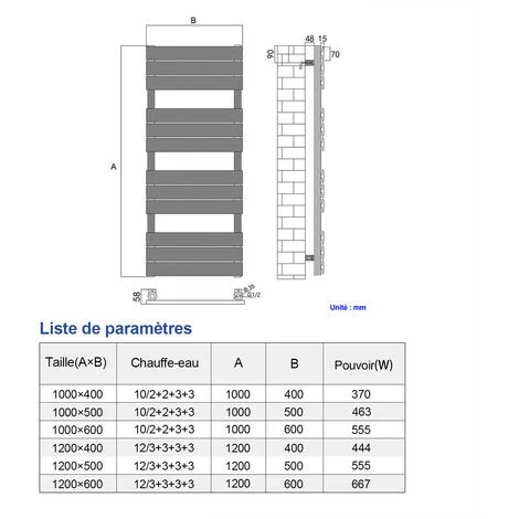 Meykoers Radiateur Sèche-serviette Anthracite 100x40cm Sèche-serviette Eau Chaude, 370W Lames Plates Chauffage Eau Chaude Serviettes 5 Meykoers Radiateur Sèche-serviette Anthracite 100x40cm Sèche-serviette Eau Chaude, 370W Lames Plates Chauffage Eau Chaude Serviettes – Image 5