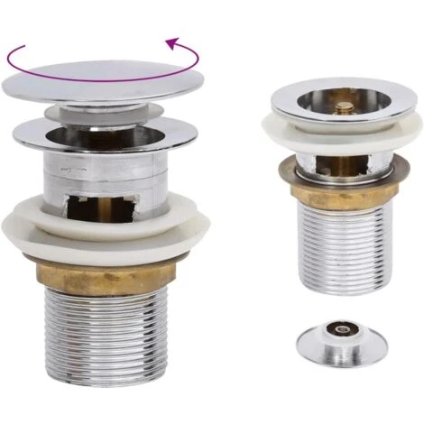 Drain à Poussoir Avec Débordement Bouchon De Vidange Drain D'evier Drain De Lavabo Salle De Bain Maison Chrome 2 Drain à Poussoir Avec Débordement Bouchon De Vidange Drain D'evier Drain De Lavabo Salle De Bain Maison Chrome – Image 2