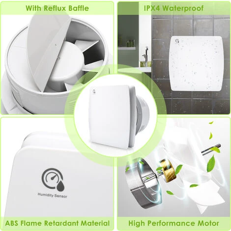 Randaco Ventilateur De Salle De Bain Capteur D'humidité Minuterie De Ventilateur 100mm Ventilateur Mural Toilette 3 Randaco Ventilateur De Salle De Bain Capteur D'humidité Minuterie De Ventilateur 100mm Ventilateur Mural Toilette – Image 3