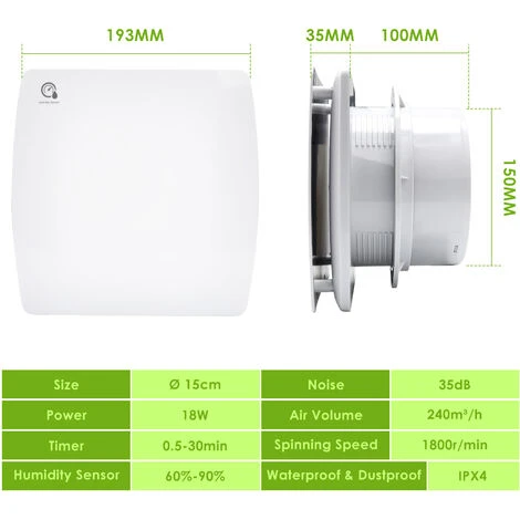 Randaco Ventilateur De Salle De Bain Capteur D'humidité Minuterie De Ventilateur 100mm Ventilateur Mural Toilette 4 Randaco Ventilateur De Salle De Bain Capteur D'humidité Minuterie De Ventilateur 100mm Ventilateur Mural Toilette – Image 4