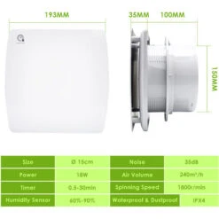 SWANEW Ventilateur De Salle De Bain Capteur D'humidité Minuterie De Ventilateur 100mm Ventilateur Mural Toilette 8 SWANEW Ventilateur De Salle De Bain Capteur D'humidité Minuterie De Ventilateur 100mm Ventilateur Mural Toilette -Atlantic Magasin 63763598 4