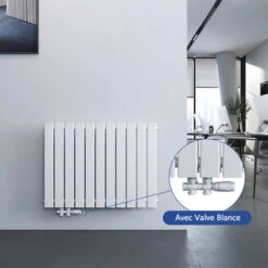 Meykoers Radiateur Chauffage Panneau 63x85cm Blanc Horizontal Radiateur Eau Chaude Simple Couche Raccord Latéral 618 Watt Avec Blanc Soupape