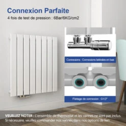 Meykoers Radiateur Chauffage Panneau 63x85cm Blanc Horizontal Radiateur Eau Chaude Simple Couche Raccord Latéral 618 Watt Avec Blanc Soupape -Atlantic Magasin 64531700 3