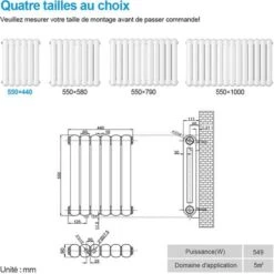 Heilmetz Radiateur Mural Radiateur Tubulaire Horizontal Double Raccordement Latéral Chauffage 55x44cm 549W Blanc -Atlantic Magasin 65707821 5
