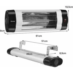 COSTWAY Radiateur Infrarouge Mural 1500W Avec Télécommande Réglage 3 Positions Avec 3 Modes De Chauffage,Angles Réglables,Minuterie,Affichage LED -Atlantic Magasin 66578793 5