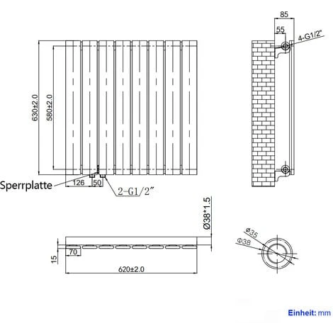 EMKE Radiateur Eau Chaude En Acier Mural Anthracite 63x62cm 450W Simple Couche 5 EMKE Radiateur Eau Chaude En Acier Mural Anthracite 63x62cm 450W Simple Couche – Image 5