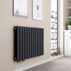 EMKE Radiateur Eau Chaude En Acier Tube Rond Radiateur Mural Anthracite 60x77cm 1188W Double Couche