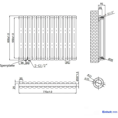 EMKE Radiateur Eau Chaude En Acier Tube Rond Radiateur Mural Blanc 60x77cm 1188W Double Couche 5 EMKE Radiateur Eau Chaude En Acier Tube Rond Radiateur Mural Blanc 60x77cm 1188W Double Couche – Image 5