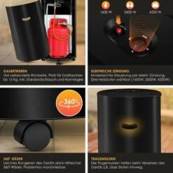 KESSER® Chauffage à Gaz Avec Détendeur Tuyau De Gaz + Housse De Protection - Poêle à Gaz En Céramique 4 200 Watts, Radiateur, Chauffage Radiant à Gaz, Brûleur Céramique Infrarouge, Le Noir -Atlantic Magasin 67868813 4