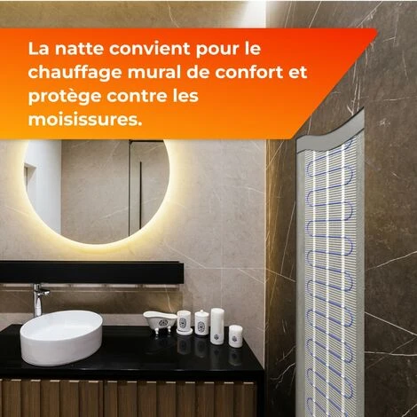Natte Chauffante Murale 100W/m2 Pour Salle De Bain Ou Cuisine 3.8 M² 5 Natte Chauffante Murale 100W/m2 Pour Salle De Bain Ou Cuisine 3.8 M² – Image 5