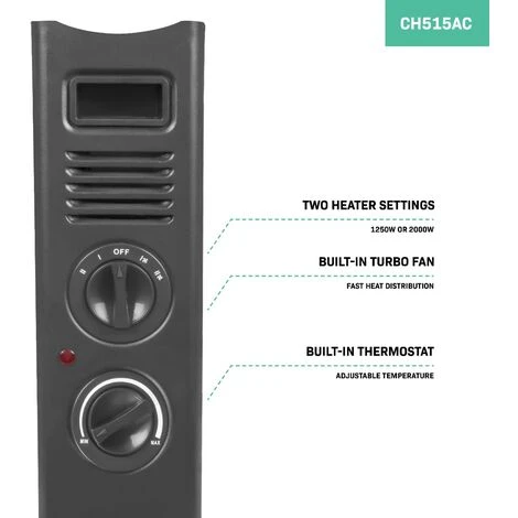 Convecteur électrique 2000W – Gris – Avec Ventilateur Turbo - Thermostat Réglable - 2 Positions De Chauffage – Pour Des Pièces Jusqu'à 24m2 – Design Moderne 5 Convecteur électrique 2000W – Gris – Avec Ventilateur Turbo - Thermostat Réglable - 2 Positions De Chauffage – Pour Des Pièces Jusqu'à 24m2 – Design Moderne – Image 5