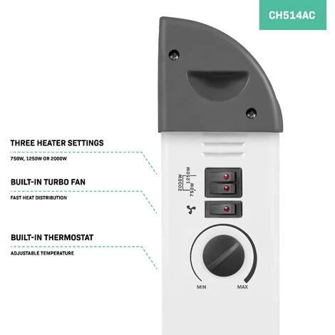 Convecteur électrique 2000W – Blanc - Ventilateur Turbo - Thermostat Réglable - 3 Positions De Chauffage – Pour Des Pièces Jusqu'à 24m2 - Acier Très épais 5 Convecteur électrique 2000W – Blanc - Ventilateur Turbo - Thermostat Réglable - 3 Positions De Chauffage – Pour Des Pièces Jusqu'à 24m2 - Acier Très épais – Image 5