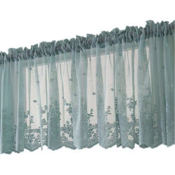 1 Pcs Floral Dentelle Valance Rideau Broderie Semi Sheer Court Rideau De Fenêtre Pour Cuisine Belle Salle À Manger Fenêtre Décor 137 61 Cm Bleu