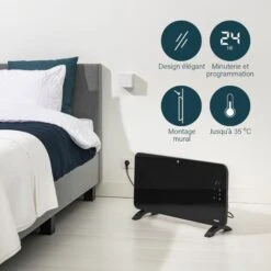 Princess 348150 Chauffage Connect� A Panneau Rayonnant En Verre Noir�- 1500 Watt -�Command� Via Wi-Fi -Atlantic Magasin 69247086 3