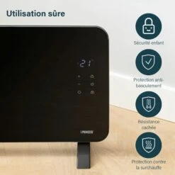 Princess 348150 Chauffage Connect� A Panneau Rayonnant En Verre Noir�- 1500 Watt -�Command� Via Wi-Fi -Atlantic Magasin 69247086 4