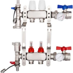 VEVOR 2 Circuits Distributeur Collecteur Pour Plancher De Chauffage - En Acier Inox, Pour 1/2” PEX