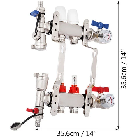 VEVOR 2 Circuits Distributeur Collecteur Pour Plancher De Chauffage - En Acier Inox, Pour 1/2” PEX 2 VEVOR 2 Circuits Distributeur Collecteur Pour Plancher De Chauffage - En Acier Inox, Pour 1/2” PEX – Image 2
