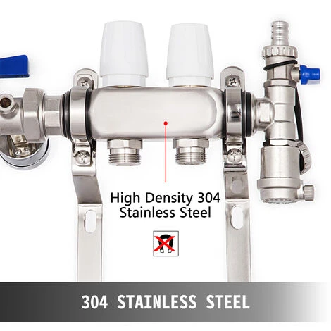 VEVOR 2 Circuits Distributeur Collecteur Pour Plancher De Chauffage - En Acier Inox, Pour 1/2” PEX 4 VEVOR 2 Circuits Distributeur Collecteur Pour Plancher De Chauffage - En Acier Inox, Pour 1/2” PEX – Image 4