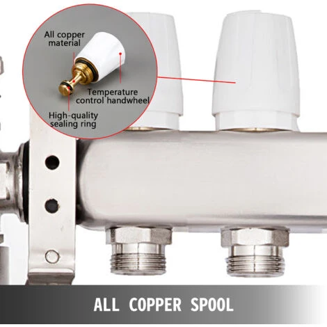 VEVOR 2 Circuits Distributeur Collecteur Pour Plancher De Chauffage - En Acier Inox, Pour 1/2” PEX 5 VEVOR 2 Circuits Distributeur Collecteur Pour Plancher De Chauffage - En Acier Inox, Pour 1/2” PEX – Image 5