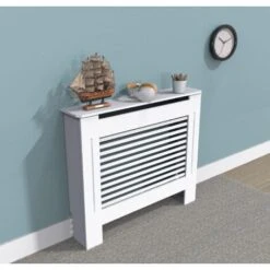 Cache Radiateur Blanc - Grille Cache Radiateur Maison En MDF Couvre Radiateur Bois Cache-Radiateur Mural Couverture De Radiateur - Blanc Taille S - 78x19x82cm -Atlantic Magasin 69636192 3