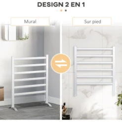 HOMCOM Sèche-serviettes électrique Sur Pied 140 W - Radiateur Porte-serviettes 6 Barres - Mural Ou Sur Pied - H. 69 Cm - Alu. -Atlantic Magasin 71059968 4