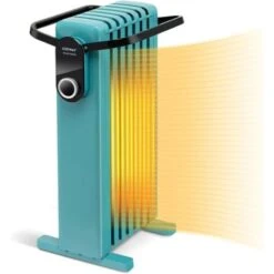 COSTWAY Radiateur Bain D'Huile 1500 W Mobile - 3 Puissance 5-35°C, 7 Eléments, Racks De Serviettes, Protection Contre Surchauffe Et Basculement, Bleu Vert