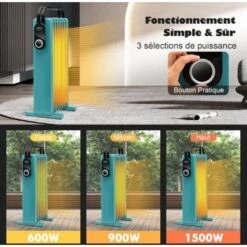 COSTWAY Radiateur Bain D'Huile 1500 W Mobile - 3 Puissance 5-35°C, 7 Eléments, Racks De Serviettes, Protection Contre Surchauffe Et Basculement, Bleu Vert -Atlantic Magasin 71254327 3