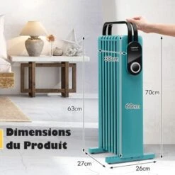 COSTWAY Radiateur Bain D'Huile 1500 W Mobile - 3 Puissance 5-35°C, 7 Eléments, Racks De Serviettes, Protection Contre Surchauffe Et Basculement, Bleu Vert -Atlantic Magasin 71254327 4