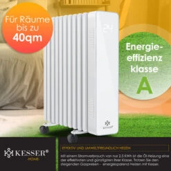 KESSER® Radiateur à Bain D’huile 2 500 W Radiateur Chauffage électrique économe En énergie Avec écran, Application WiFi, Télécommande Et écran Tactile Radiateur à Bain D’huile Mobile, Blanche -Atlantic Magasin 71427758 3