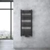 Sogood Radiateur De Salle De Bain Sèche-Serviette 120x50cm Radiateur Tubulaire Vertical Chauffage à Eau Chaude Gris-Noir