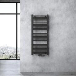 Sogood Radiateur De Salle De Bain Sèche-Serviette 120x50cm Radiateur Tubulaire Vertical Chauffage à Eau Chaude Gris-Noir