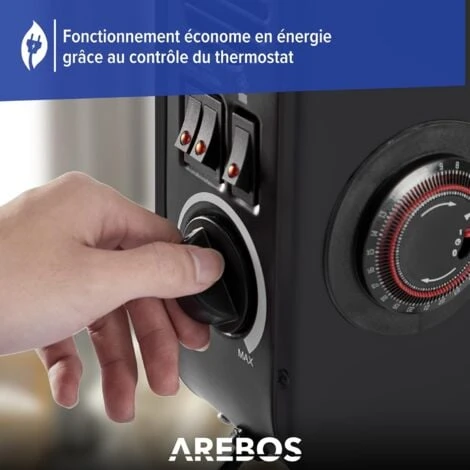 AREBOS Convecteur 2000 W Chauffage électrique Avec 3 Réglages De Chaleur Chauffage électrique Mobile à économie D'énergie Noir 4 AREBOS Convecteur 2000 W Chauffage électrique Avec 3 Réglages De Chaleur Chauffage électrique Mobile à économie D'énergie Noir – Image 4