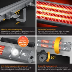 KESSER® Chauffage à Infrarouge 3 000 W IR-Gastro-Bar Chauffage Radiant De Terrasse Avec Application WiFi Et Télécommande, Avec Housse De Protection Chauffage à Infrarouge Chauffage à Quartz, Gris -Atlantic Magasin 72520116 3