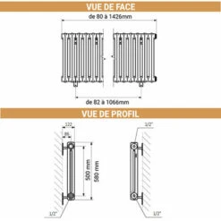 Radiateur Fonte Sans Pieds - Hauteur 580mm - Longueur 80mm - 73 Watt - Epaisseur Mm - Contenance 0.68L - BAR580/80WS3 -Atlantic Magasin 72559066 3