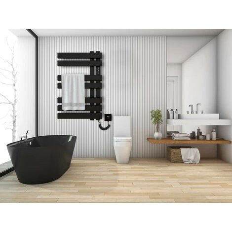 Sèche-Serviettes électrique, Chauffe-Serviettes Intelligent à Température Constante, Porte-Serviettes électrique économie D'énergie, LED, Température Réglable, 450x720mm, Noir Mat, Ligne Droite 2 Sèche-Serviettes électrique, Chauffe-Serviettes Intelligent à Température Constante, Porte-Serviettes électrique économie D'énergie, LED, Température Réglable, 450x720mm, Noir Mat, Ligne Droite – Image 2