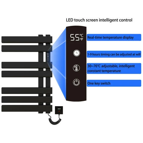 Sèche-Serviettes électrique, Chauffe-Serviettes Intelligent à Température Constante, Porte-Serviettes électrique économie D'énergie, LED, Température Réglable, 450x720mm, Noir Mat, Ligne Droite 3 Sèche-Serviettes électrique, Chauffe-Serviettes Intelligent à Température Constante, Porte-Serviettes électrique économie D'énergie, LED, Température Réglable, 450x720mm, Noir Mat, Ligne Droite – Image 3