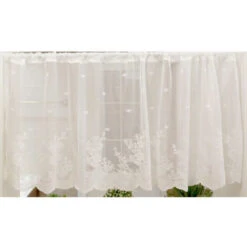 Rideaux Breeze Bise Fleur Découpe Court Tringle à Rideaux Poche Semi-Transparent Cuisine Bureau Chambre 1 Pièce Blanc 60x150cm Cisea