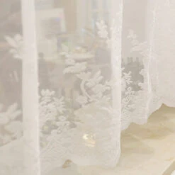 Rideaux Breeze Bise Fleur Découpe Court Tringle à Rideaux Poche Semi-Transparent Cuisine Bureau Chambre 1 Pièce Blanc 60x150cm Cisea -Atlantic Magasin 73395825 4