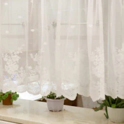 Rideaux Breeze Bise Fleur Découpe Court Tringle à Rideaux Poche Semi-Transparent Cuisine Bureau Chambre 1 Pièce Blanc 60x150cm Cisea -Atlantic Magasin 73395825 5