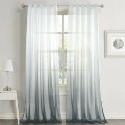 Blanc Gris Sheer Rideaux 132cm 244cm Sheer Oeillet Dégradé Couleur Voile Sheer Élégant Décor Fenêtre Voile Salon Balcon Chambre De Bébé 2 Panneaux Cisea