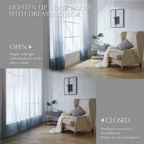 Blanc Gris Sheer Rideaux 132cm 244cm Sheer Oeillet Dégradé Couleur Voile Sheer Élégant Décor Fenêtre Voile Salon Balcon Chambre De Bébé 2 Panneaux Cisea 4 Blanc Gris Sheer Rideaux 132cm 244cm Sheer Oeillet Dégradé Couleur Voile Sheer Élégant Décor Fenêtre Voile Salon Balcon Chambre De Bébé 2 Panneaux Cisea – Image 4
