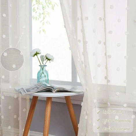 Lot De 2 Rideaux Pour Salon Rideaux Pour Chambre D'enfant Fille Broderie Boule De Fourrure Beige 140 X 175 Cm Cisea 2 Lot De 2 Rideaux Pour Salon Rideaux Pour Chambre D'enfant Fille Broderie Boule De Fourrure Beige 140 X 175 Cm Cisea – Image 2