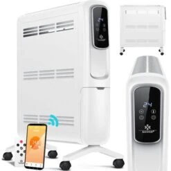 KESSER® Radiateur à Bain D’huile 2 500 W ECO Chauffage électrique économe En énergie Avec écran, Application WiFi, Télécommande Et écran Tactile Radiateur à Bain D’huile Mobile Minuterie 24 H, Blanc