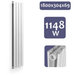 Aquamarin® Radiateur Vertical - à Panneau Plat Double, 1800 X 304 X 69 Mm, Acier, Blanc - Chauffage Central Pour Salle De Bain, Salon, Cuisine, Couloir, Chambre à Coucher -Atlantic Magasin 74549269 4