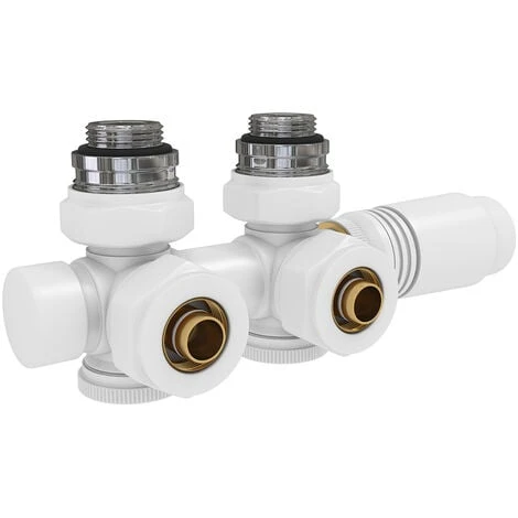 EMKE Robinet De Radiateur, Robinetterie De Robinet D'angle, Robinet Thermostatique Pour Radiateur, Kit Multibloc Pour Radiateur Avec Contrôleur De Température (Blanc) 1 EMKE Robinet De Radiateur, Robinetterie De Robinet D'angle, Robinet Thermostatique Pour Radiateur, Kit Multibloc Pour Radiateur Avec Contrôleur De Température (Blanc)
