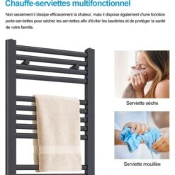 Heilmetz Radiateur De Salle De Bain Anthracite Sèche-serviettes 160 X 50 Cm Connexion Centrale Chauffe-serviettes Pour Salle De Bain 6㎡ -Atlantic Magasin 76794785 4